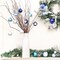 Elegant Blue Winter Theme Christmas Ornament Bundle, 9 Piece Snow and Tree Baubles